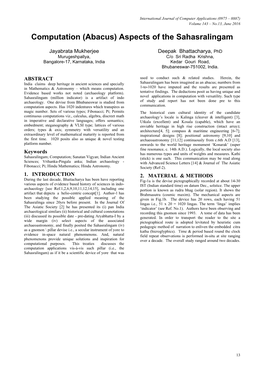 Computation (Abacus) Aspects of the Sahasralingam