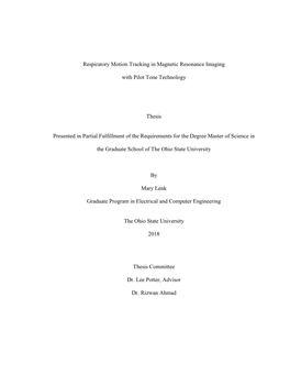 1 Respiratory Motion Tracking in Magnetic Resonance Imaging With