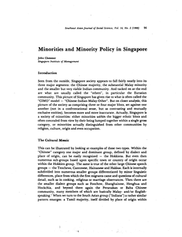 96 Minorities and Minority Policy in Singapore John Clammer