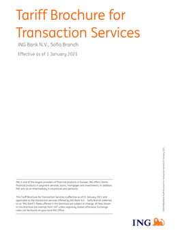 Tariff Brochure for Transaction Services ING Bank N.V., Sofia Branch