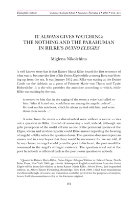 It Always Gives Watching: the Nothing and the Parahuman in Rilke's Duino