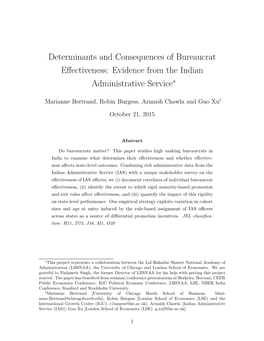 Determinants and Consequences of Bureaucrat Effectiveness: Evidence