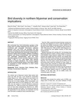 Bird Diversity in Northern Myanmar and Conservation Implications