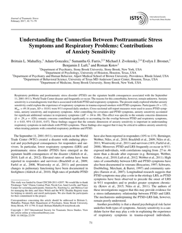 Understanding the Connection Between Posttraumatic Stress Symptoms and Respiratory Problems: Contributions of Anxiety Sensitivity