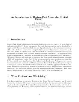 An Introduction to Hartree-Fock Molecular Orbital Theory