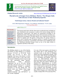 Phytodiversity of Ganpur Forest, Birbhum District, West Bengal, India with Reference to Their Medicinal Properties