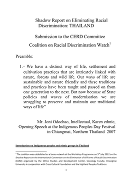 THAILAND Submission to the CERD Committee Coalition on Racial