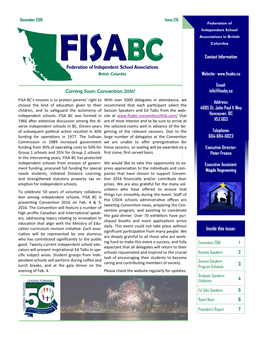 December 2015 Issue 215 Federation of Independent School Associations in British Federation of Independent School Associations in British Columbia Columbia