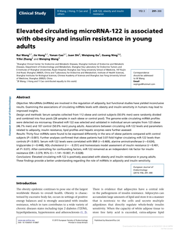 Elevated Circulating Microrna-122 Is Associated with Obesity and Insulin Resistance in Young Adults