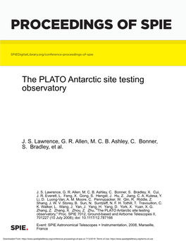 The PLATO Antarctic Site Testing Observatory