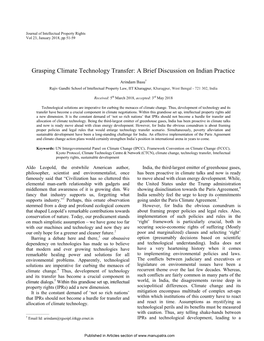 Grasping Climate Technology Transfer: a Brief Discussion on Indian Practice