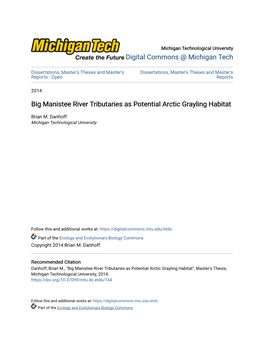 Big Manistee River Tributaries As Potential Arctic Grayling Habitat