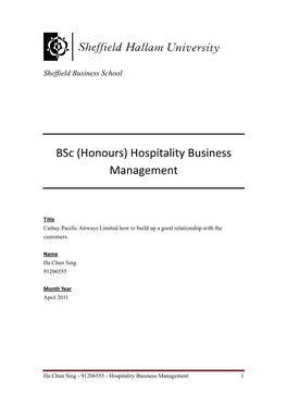 Bsc (Honours) Hospitality Business Management