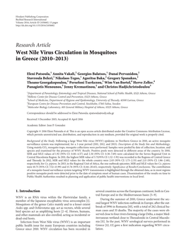 West Nile Virus Circulation in Mosquitoes in Greece (2010–2013)