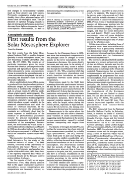 First Results from the Solar Mesosphere Explorer