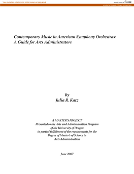 Contemporary Music in American Symphony Orchestras: a Guide for Arts Administrators
