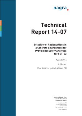 Technical Report 14-07 Solubility of Radionuclides in a Concrete