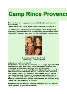 I Was in Sarah Clark's Irish Dance Camp: CAMP RINCE PROVENCE