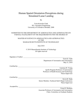 Human Spatial Orientation Perceptions During Simulated Lunar Landing