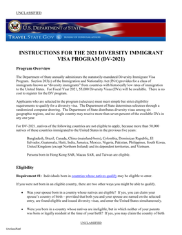 Instructions for the 2021 Diversity Immigrant Visa Program (Dv-2021)