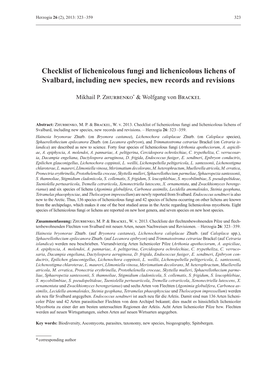 Checklist of Lichenicolous Fungi and Lichenicolous Lichens of Svalbard, Including New Species, New Records and Revisions