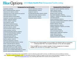 2018 State Health Plan Designated Facility Listing