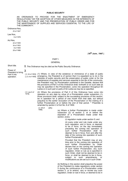 Public Security an Ordinance to Provide for the Enactment of Emergency Regulations *Or the Adoption of Other Measures in The