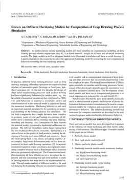 Review on Different Hardening Models for Computation of Deep