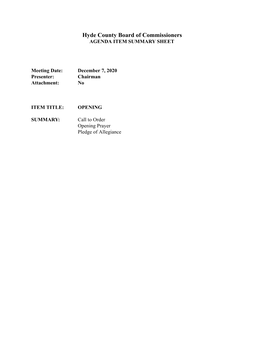 Hyde County Board of Commissioners AGENDA ITEM SUMMARY SHEET