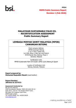 Sustainable Palm Oil Cluster Betong & Spaoh