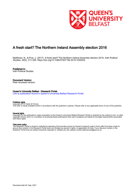 A Fresh Start? the Northern Ireland Assembly Election 2016