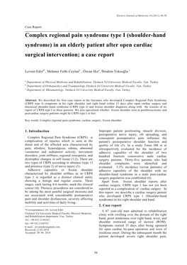 Complex Regional Pain Syndrome Type I (Shoulder-Hand Syndrome) in an Elderly Patient After Open Cardiac Surgical Intervention; a Case Report