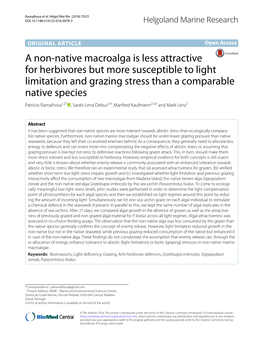 A Non-Native Macroalga Is Less Attractive for Herbivores but More