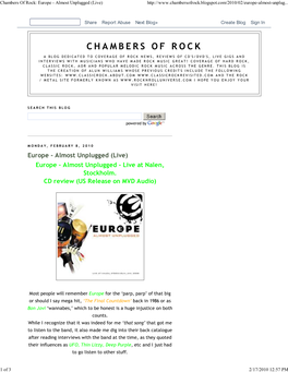 Chambers of Rock: Europe - Almost Unplugged (Live)