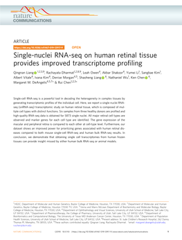 Single-Nuclei RNA-Seq on Human Retinal Tissue Provides Improved Transcriptome Proﬁling