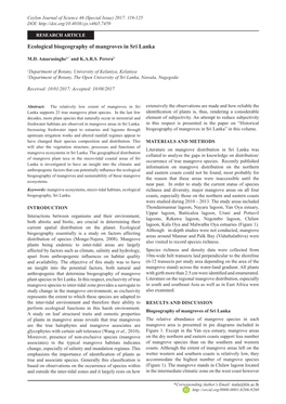 Ecological Biogeography of Mangroves in Sri Lanka