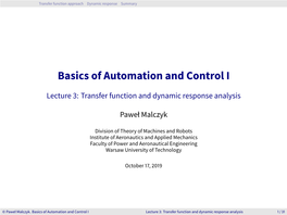 Lecture 3: Transfer Function and Dynamic Response Analysis