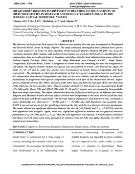 Frugivorous Bird Species Diversity in Relation to the Diversity of Fruit