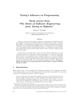 Turing's Influence on Programming — Book Extract from “The Dawn of Software Engineering: from Turing to Dijkstra”