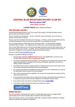 CENTRAL BLUE MOUNTAINS ROTARY CLUB INC. “Service Above Self” District 9685, Australia