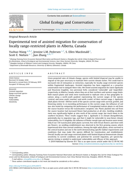 Experimental Test of Assisted Migration for Conservation of Locally Range-Restricted Plants in Alberta, Canada