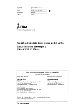 Para Examen República Socialista Democrática De Sri Lanka Evaluación De La Estrategia Y El Programa En El País