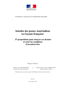 Suicides Des Jeunes Amérindiens En Guyane Française