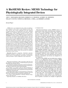 MEMS Technology for Physiologically Integrated Devices