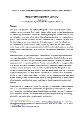 Mortality of Immigrants in Germany 1