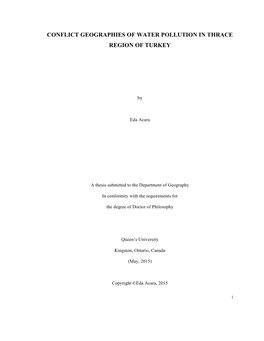 Conflict Geographies of Water Pollution in Thrace Region of Turkey