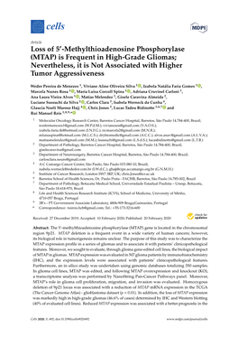 Methylthioadenosine Phosphorylase (MTAP) Is Frequent in High-Grade Gliomas; Nevertheless, It Is Not Associated with Higher Tumor Aggressiveness