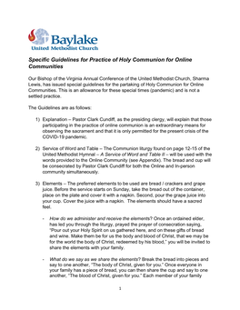 Specific Guidelines for Practice of Holy Communion for Online Communities