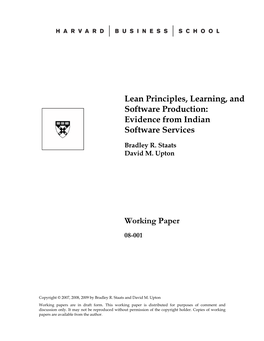Lean Principles, Learning, and Software Production: Evidence from Indian Software Services