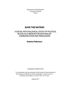 Save the Nation! a Social Psychological Study Of